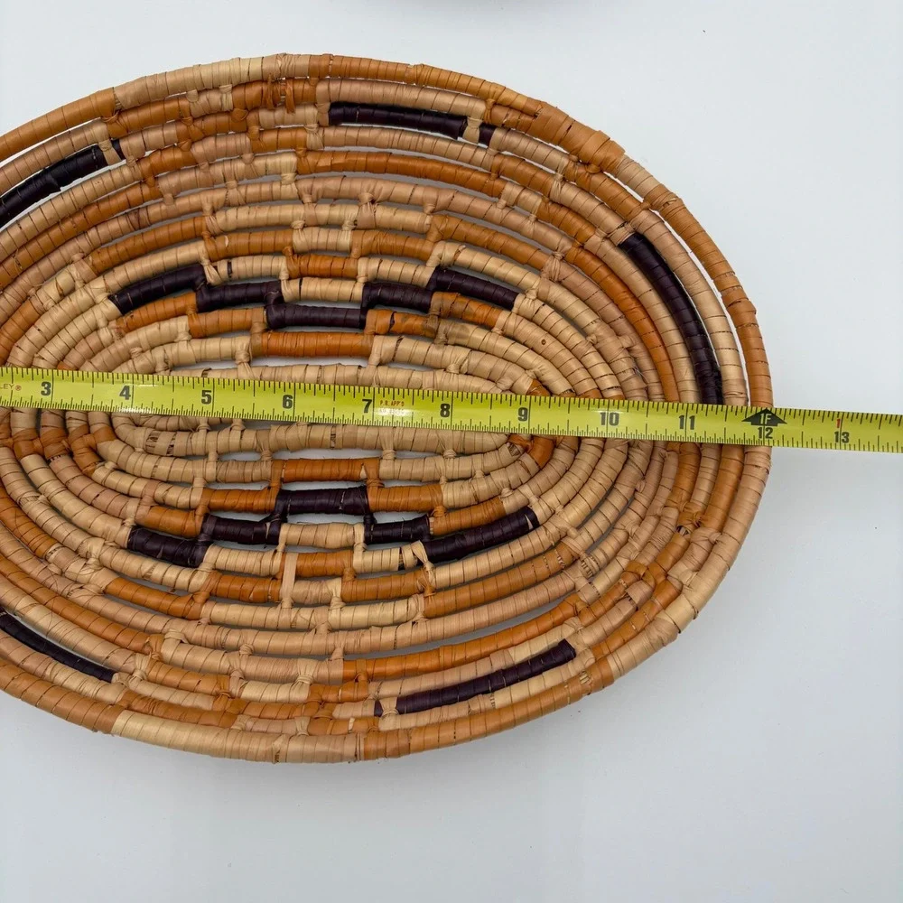 Vtg Handwoven Oval Butterfly Bowl Basket Rustic Earth‎ Tone Boho